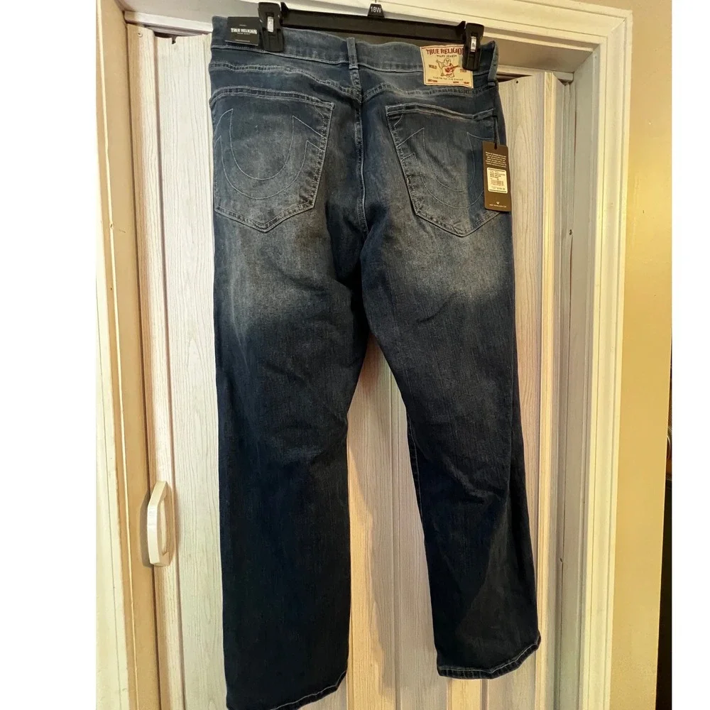 True Religion Bobby Applique Jeans Mens 32W 32L Medium Blaze Wash TR Logo NWT